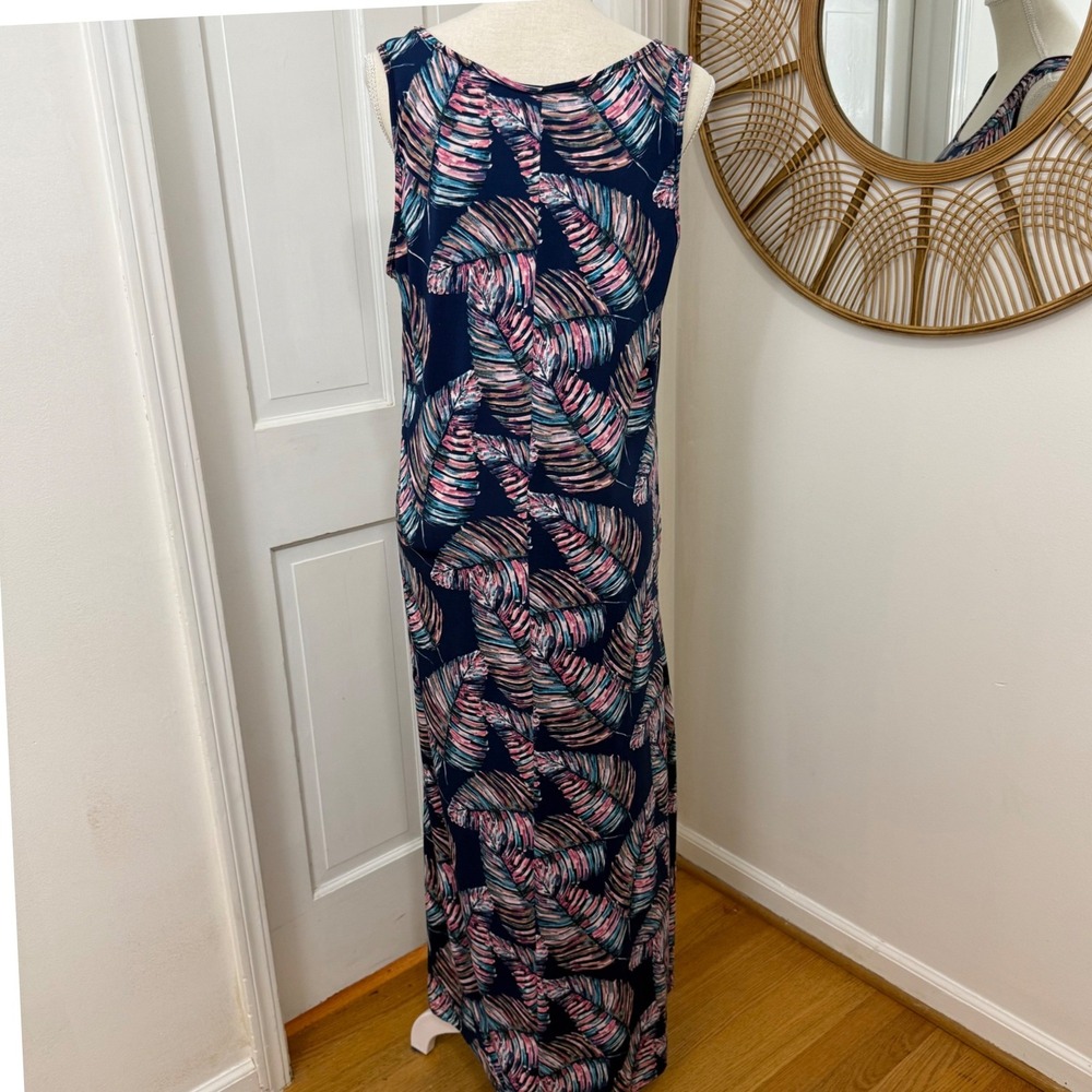 24Seven Comfort Maxi Dress 1X Beach Tropical Palm Coastal Resort Travel Lounge - Picture 2 of 7